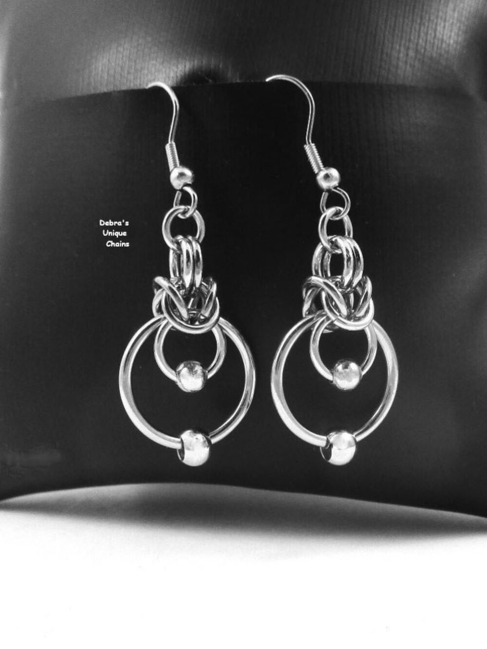 O Rings Unique Silver Chains Dangle Links Earrings Unisex Steel Jewelry Rocker